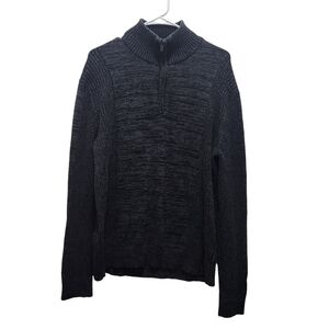 Calvin Klein Men's L 1/4  Zip Mock Turtle Neck Heathered Gray Cotton Sweater Y2K